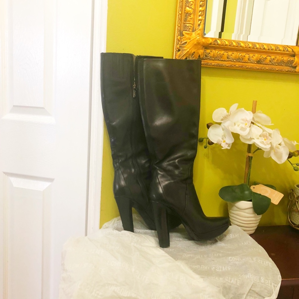 Calvin Klein Black Leather Knee HIgh Boots